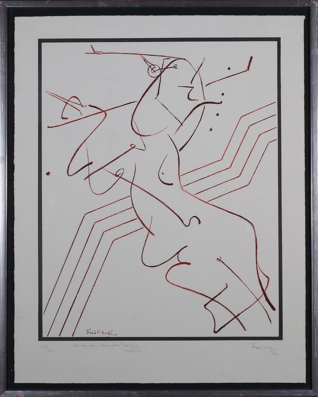 OIDENTIFIERAD KONSTNÄR. Litografi, blad 13/30, signerad Freddie /-73.