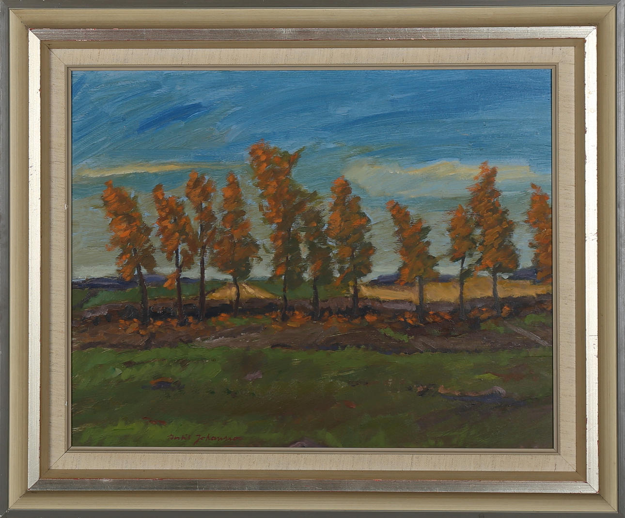 BERTIL JOHANSSON-BAJO. Höstlikt landskap, olja på pannå, signerad Bertil Johansson.