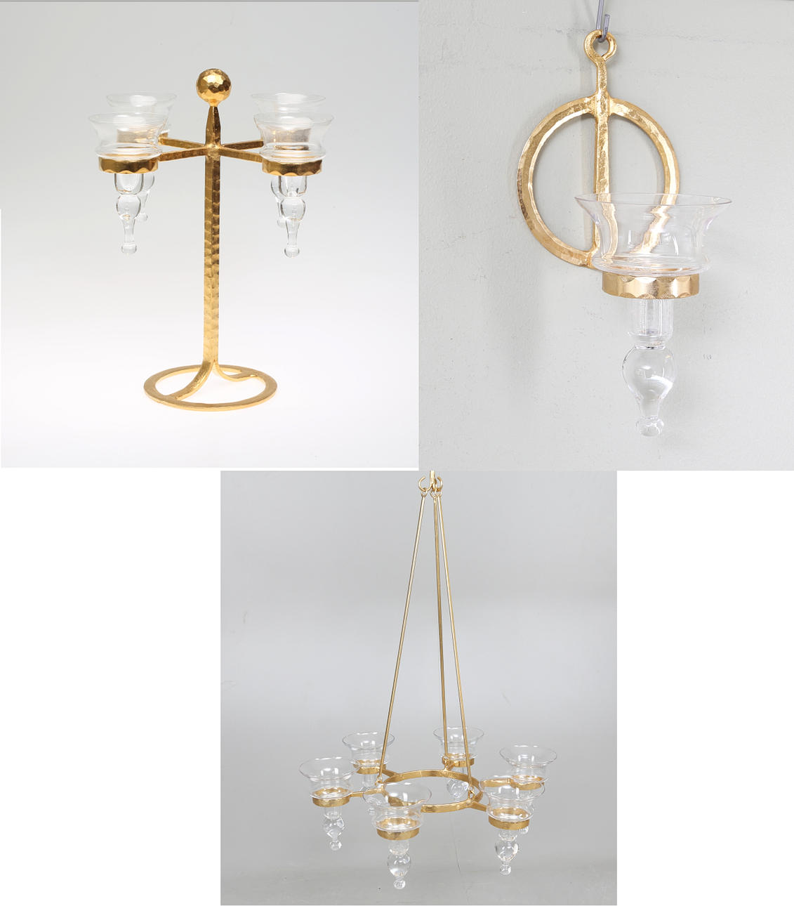 ERIK HÖGLUND. Takkrona samt Ljusstakar, 3 stycken, mässing, 1900-tal.