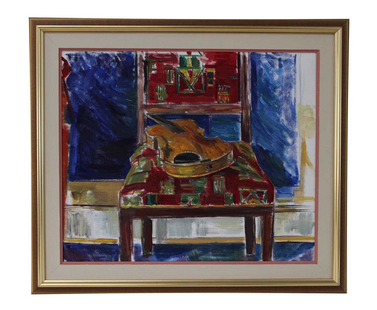 OLSSON, WILGOT. Stilleben med violin. Olja på duk, signerad samt även a tergo.