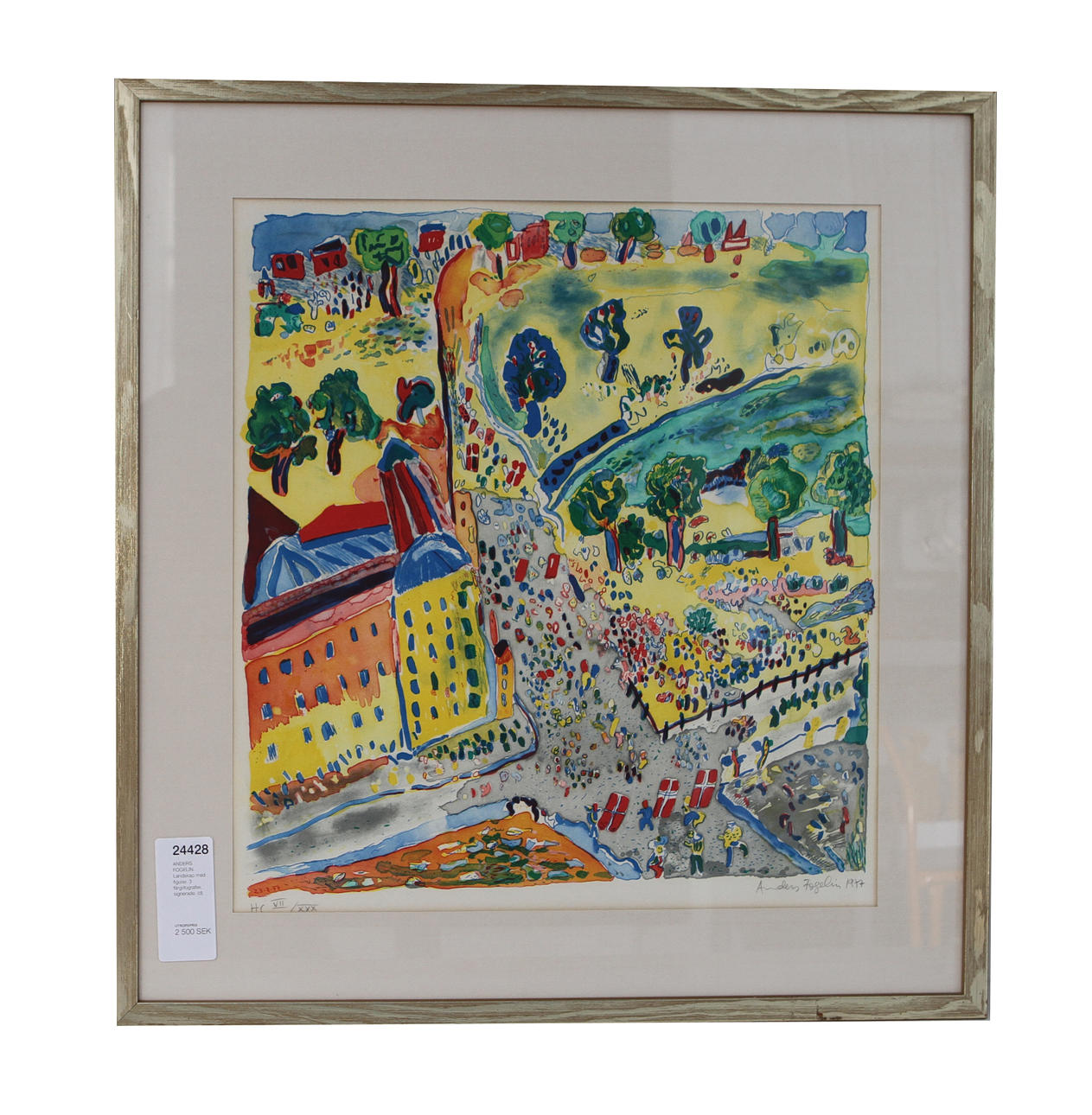 ANDERS FOGELIN. Landskap med figurer. 3 färglitografier, signerade.