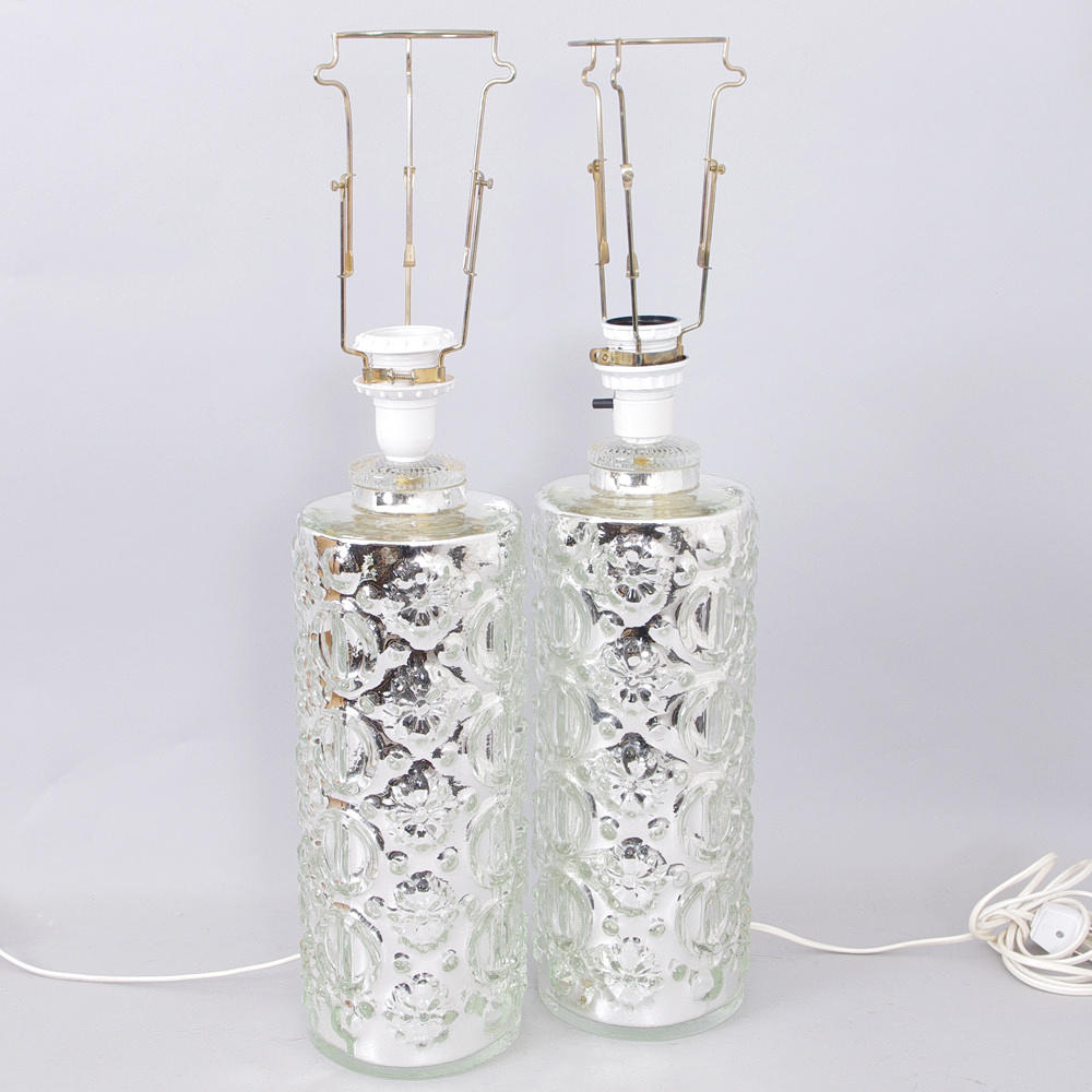 BORDSLAMPOR, 1 par, försilvrat glas, Gustav Leek, Orrefors.