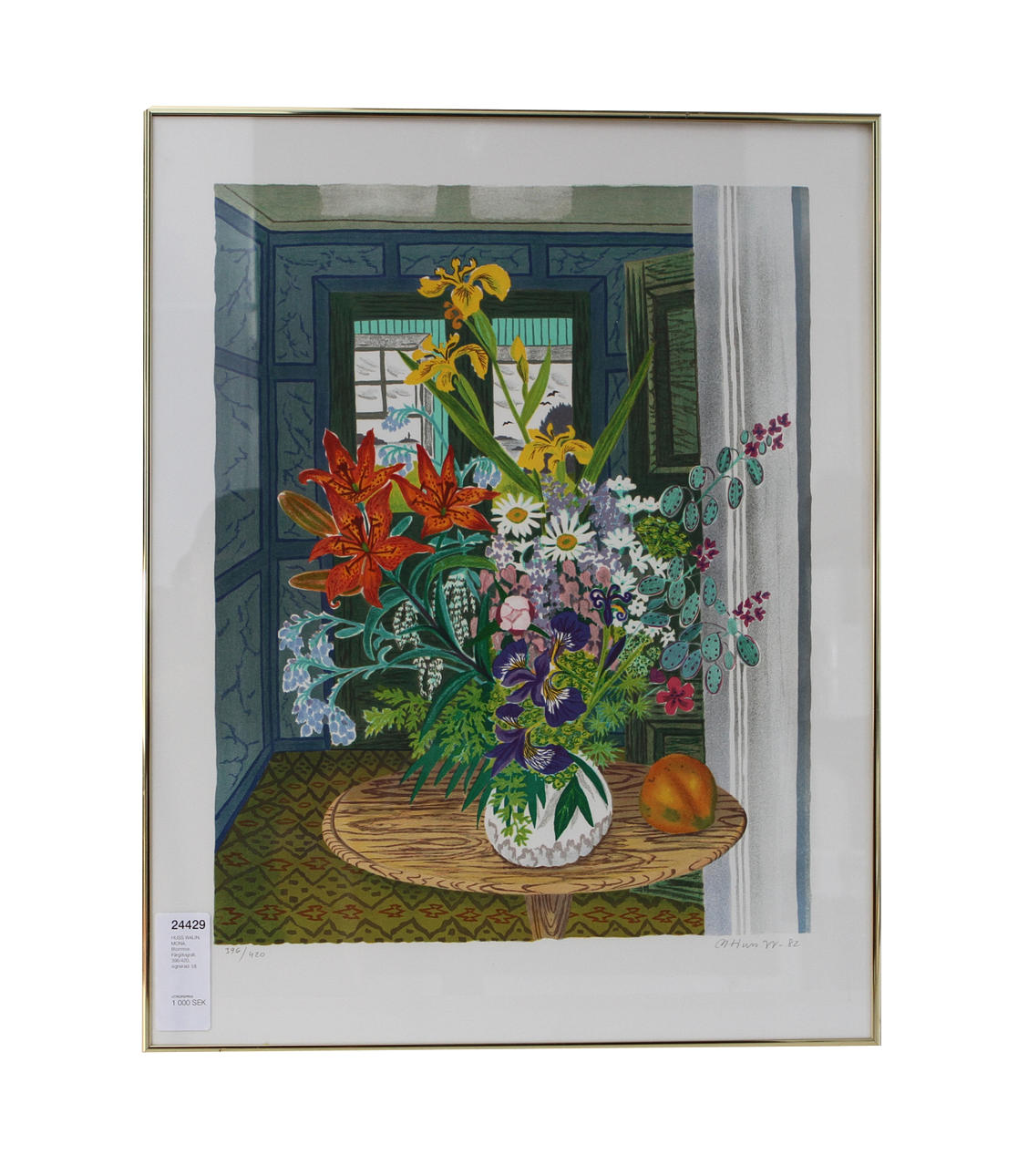 MONA HUSS WALIN. Blommor. Färglitografi, 396/420, signerad.