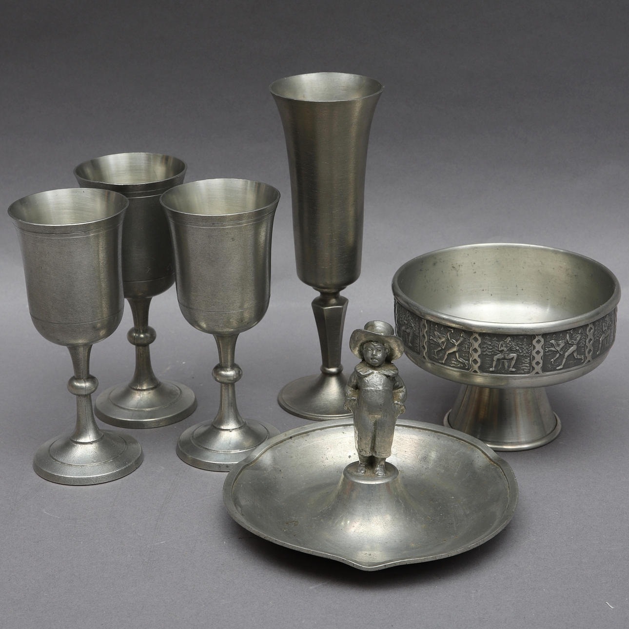 PEWTER OBJECTS, 6 pcs., i.a. Scandia pewter.