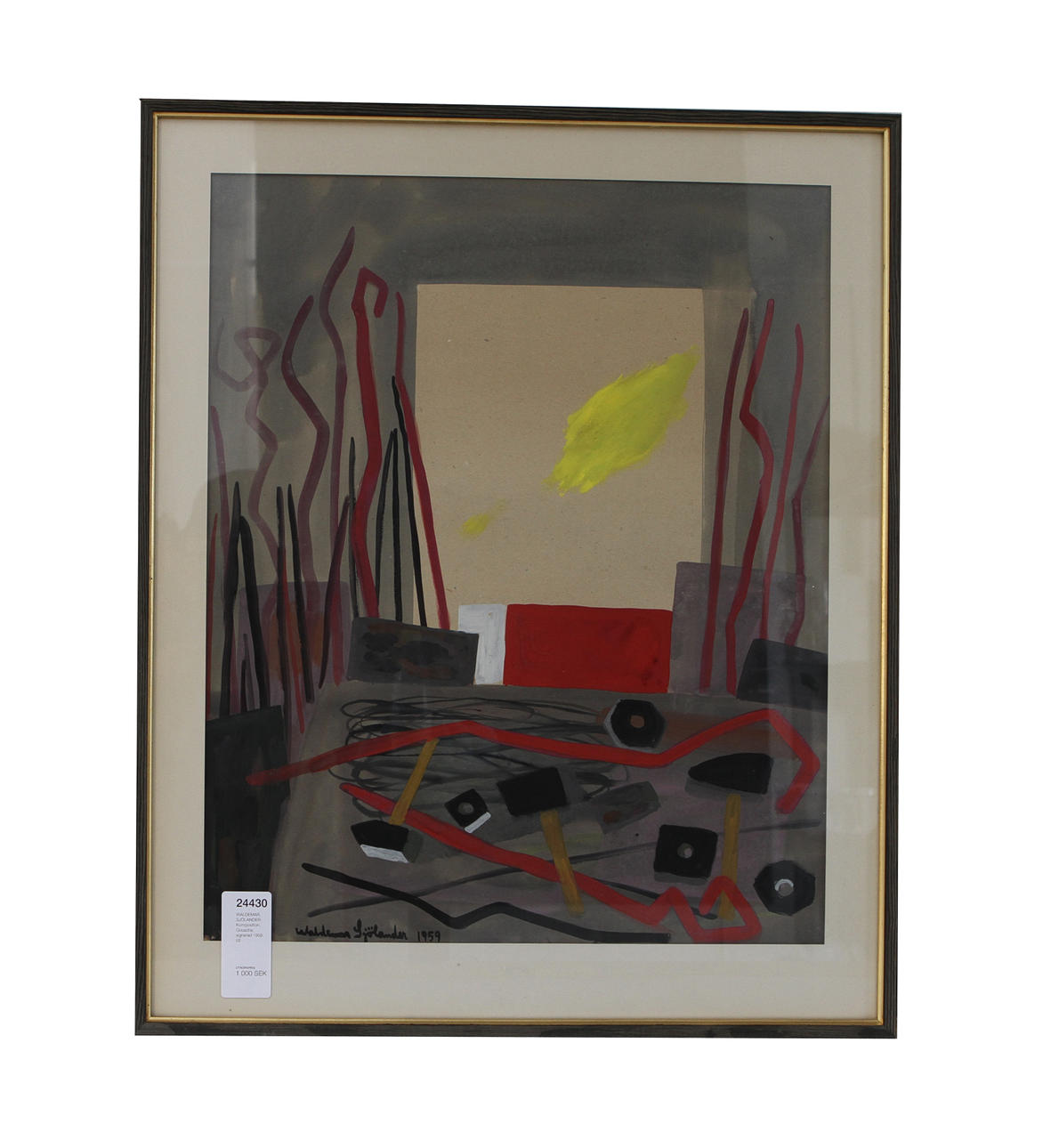 WALDEMAR, SJÖLANDER. Komposition. Gouache, signerad 1959.