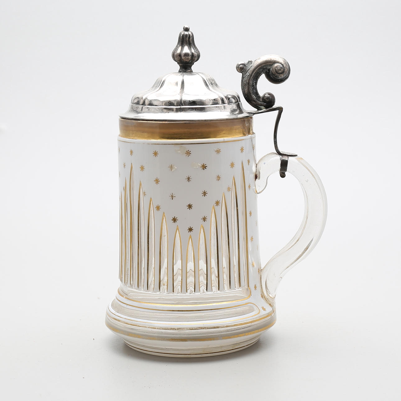 STOP, böhmiskt glas, lock av silver, Johan Olof Östlund, Gävle, 1860.