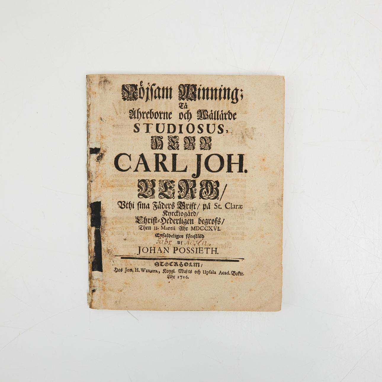 GRIFTETAL ÖVER CARL JOHAN BERG 1716.