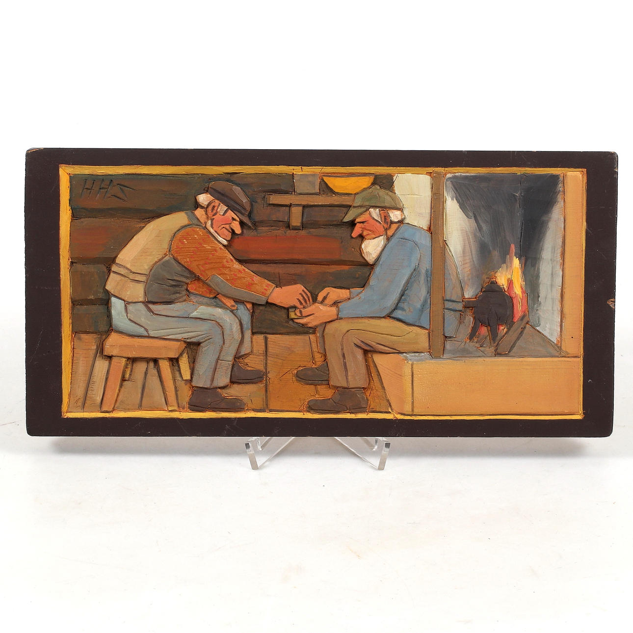 HAMPE SVANBERG. Snuff men, wood relief, momogram signed HHS.