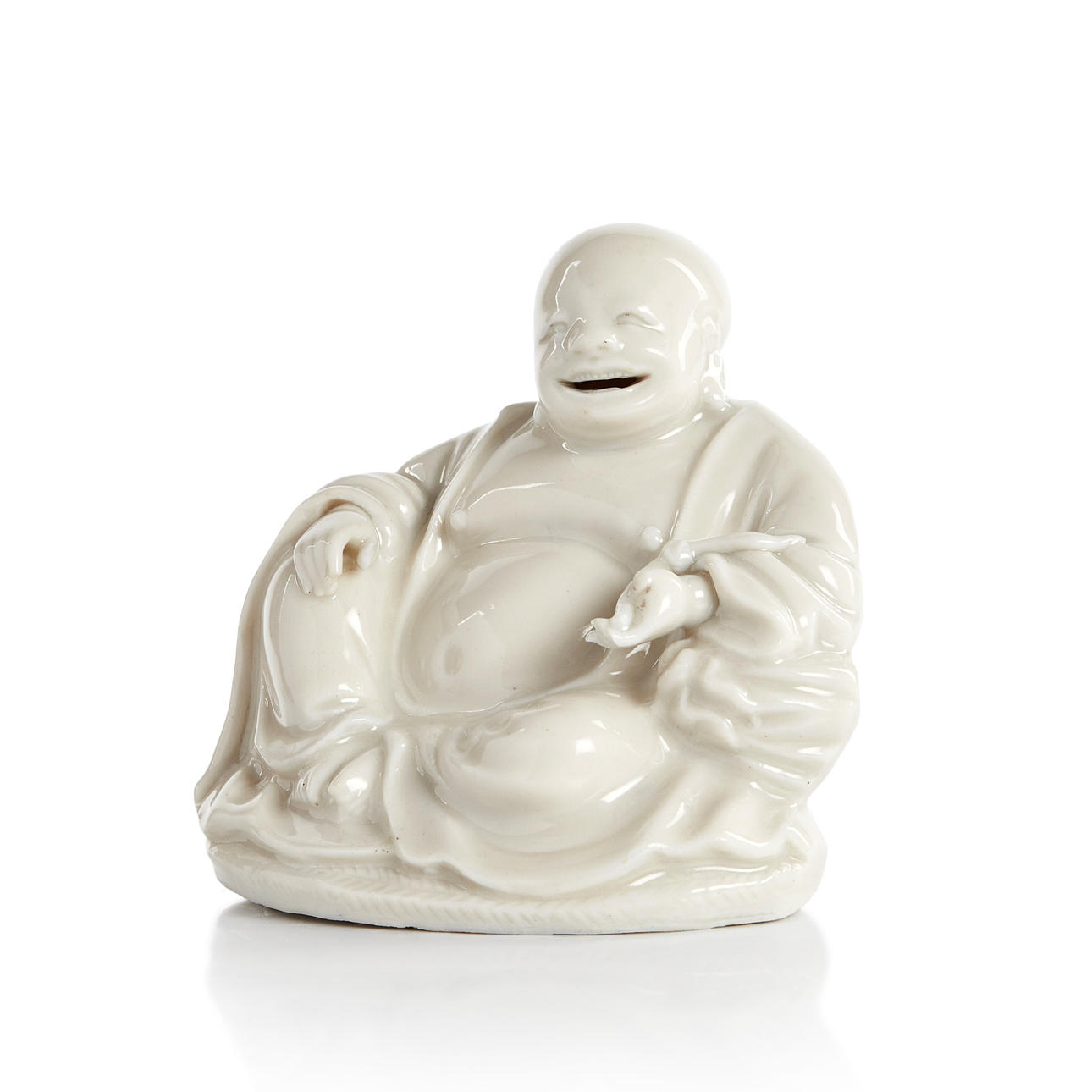 A CHINESE DEHUA BLANC-DE-CHINE PORCELAIN FIGURE OF SEATED BUDAI HESHANG ...