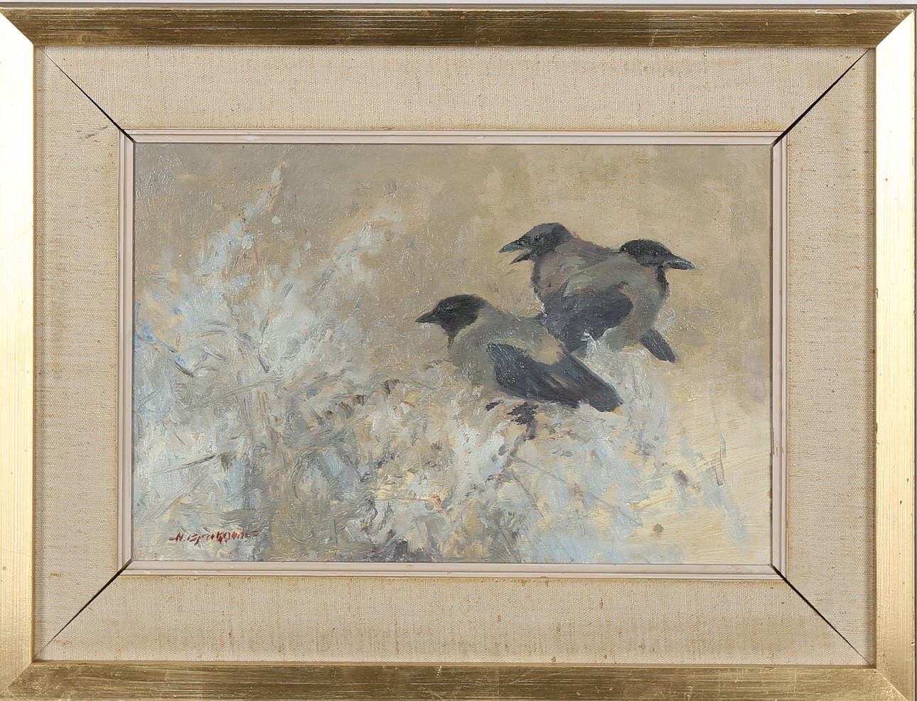 NILS BJÖRKQVIST. "Kråkor", olja på duk, signerad N. Björkqvist.