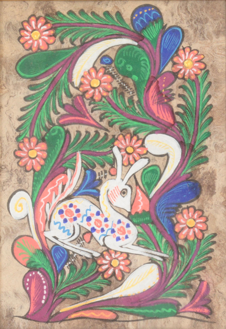 INDIAN PAINTING, on bark wire.