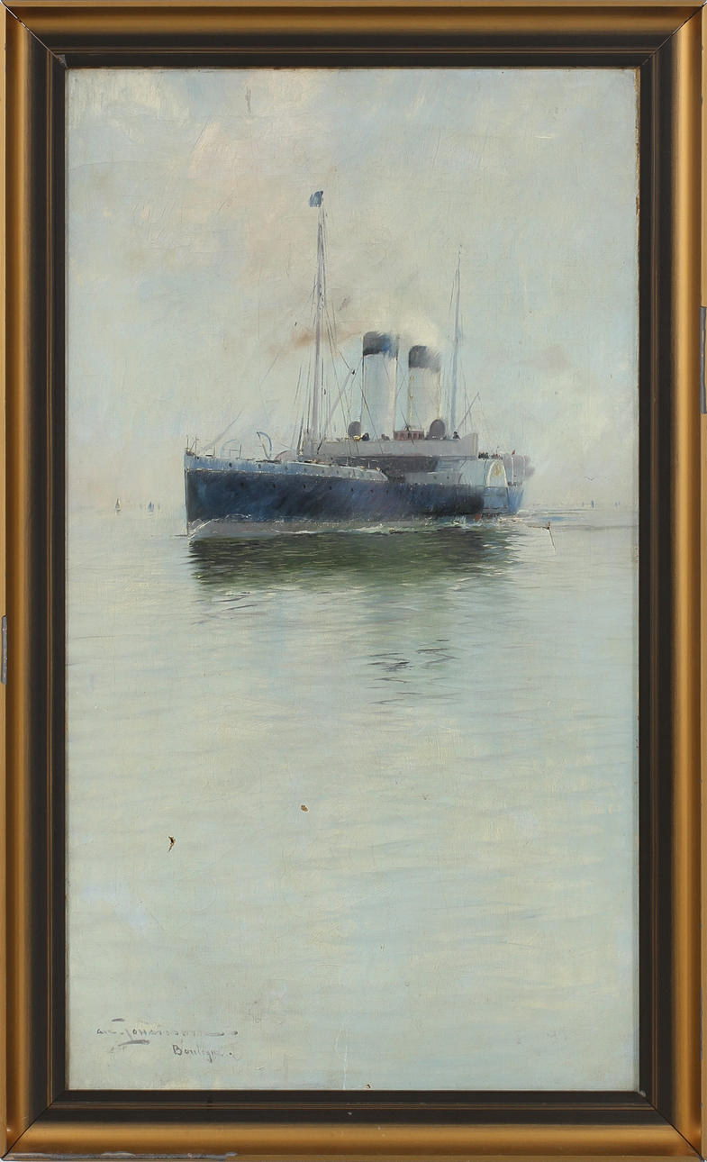 ARVID JOHANSSON. Fartygsmotiv, olja på duk, signerad.