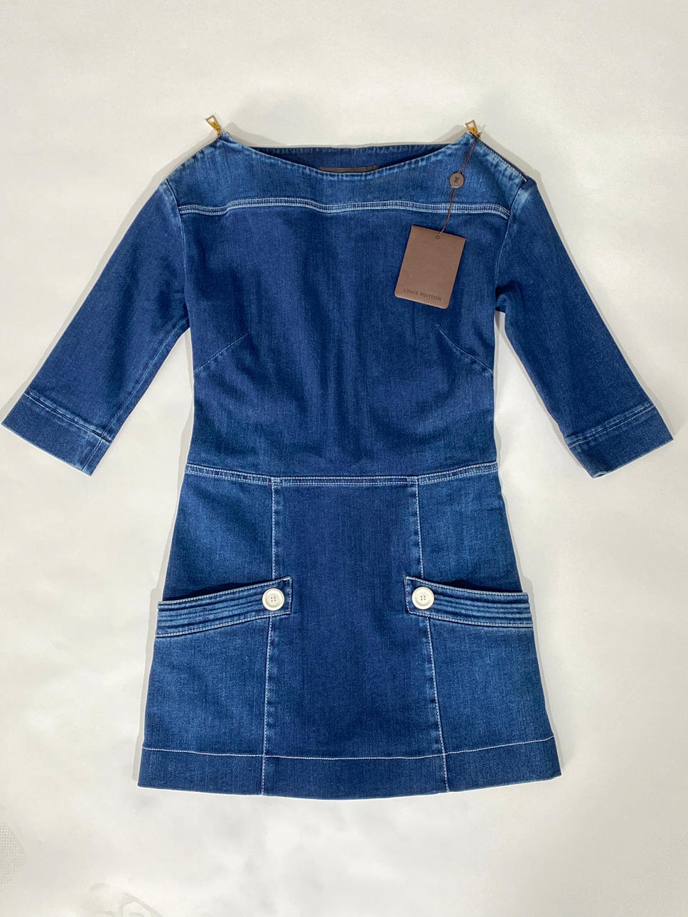 white christmas dresses LOUIS VUITTON BLUE DENIM & PATCHES SLEEVELESS DRESS main image 0