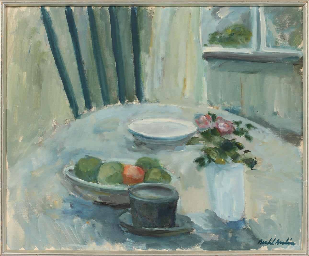 BERTIL BROLIN. "Blomma och frukter", olja på duk, signerad.