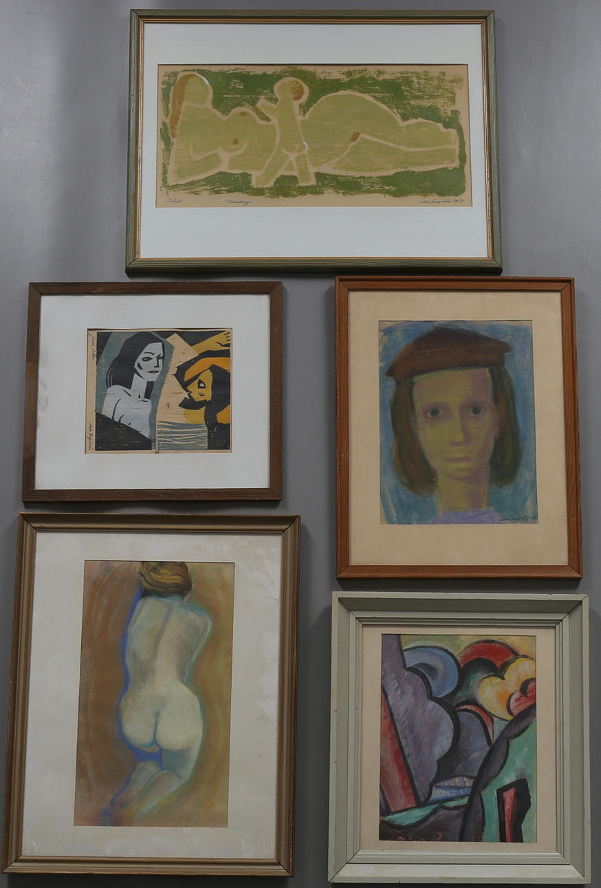 LARS ENGSTRÖM. Parti tavlor, 2 st, träsnitt, bl a signerad och daterad 1950.