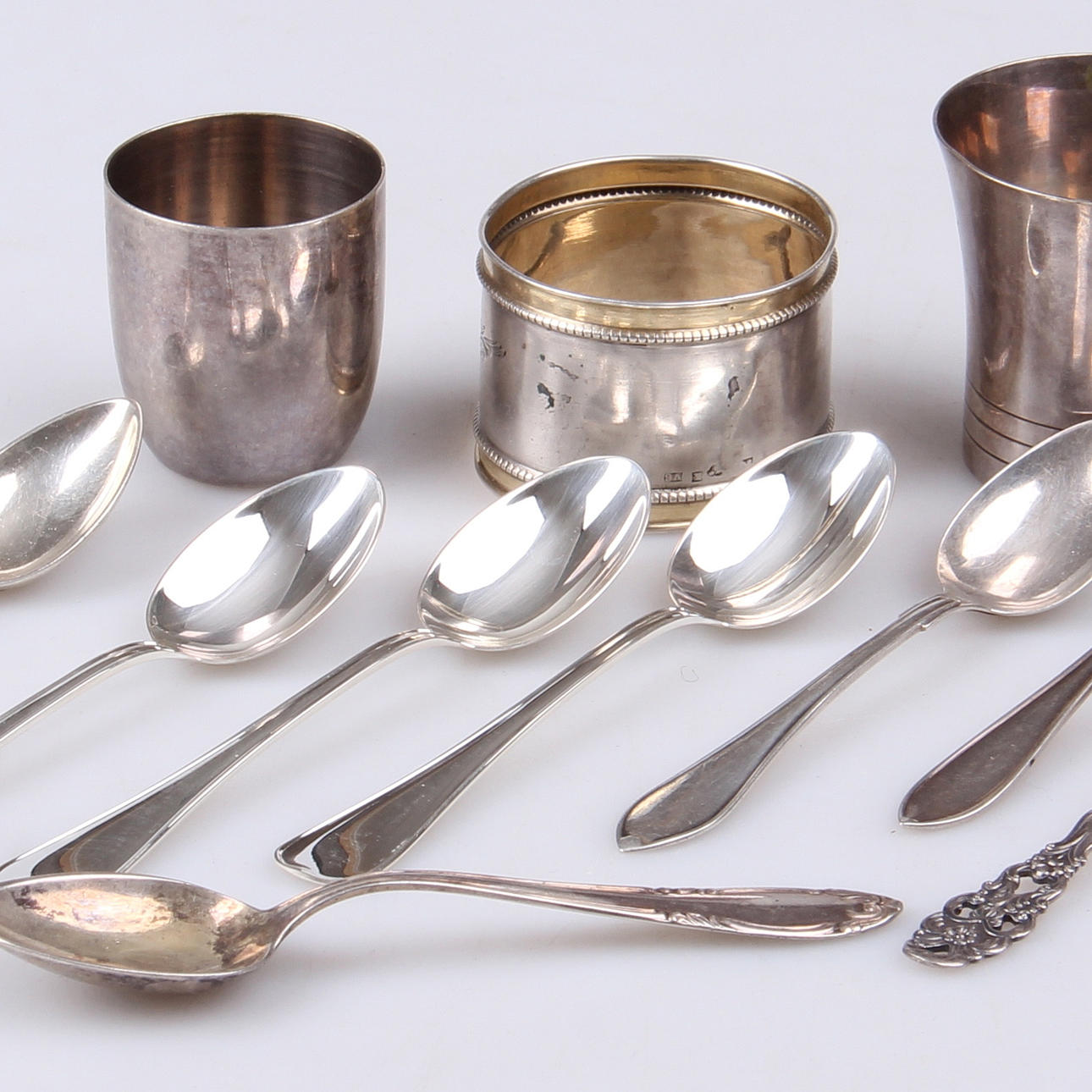 PARTI SILVER, 11 föremål, delvis kaffeskedar "svensk rund", GAB.