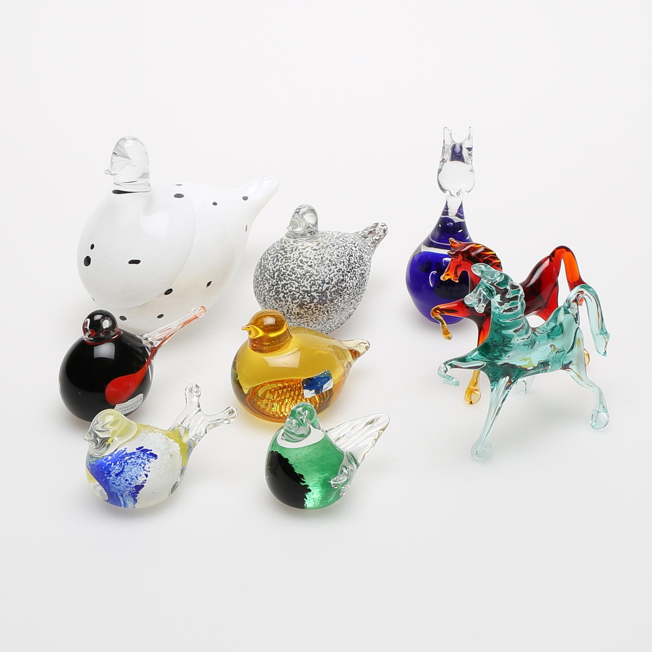 FIGURINER (9), glas, Nuutajärvi, Lindshammar, m.m.