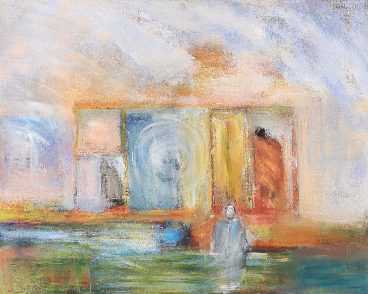 JAN NYBORG. "Border station", oil on canvas, monogram signed.