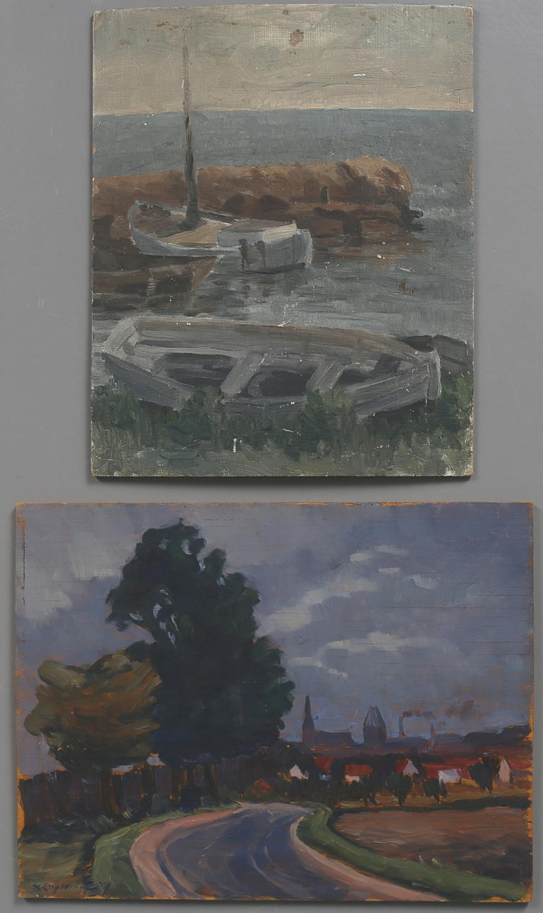 LARS ENGSTRÖM. PARTI TAVLOR, 2 st, oljor på pannåer, signerade.