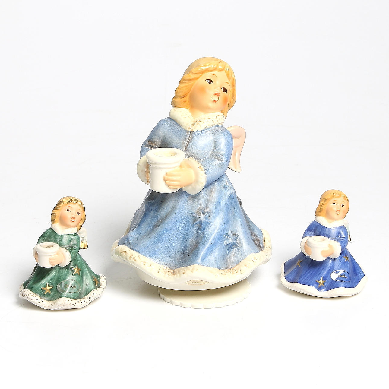 SPELDOSA samt LJUSSTAKAR, 3 st, keramik, Goebel, Tyskland. 1900-tal.