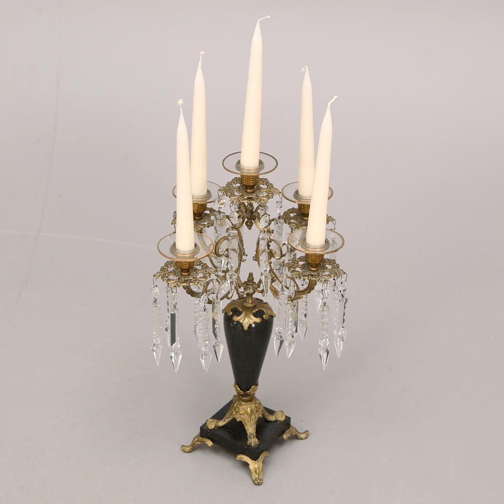 BORDSLYSTER, mässing/sten/prismor 1800-/1900-tal.