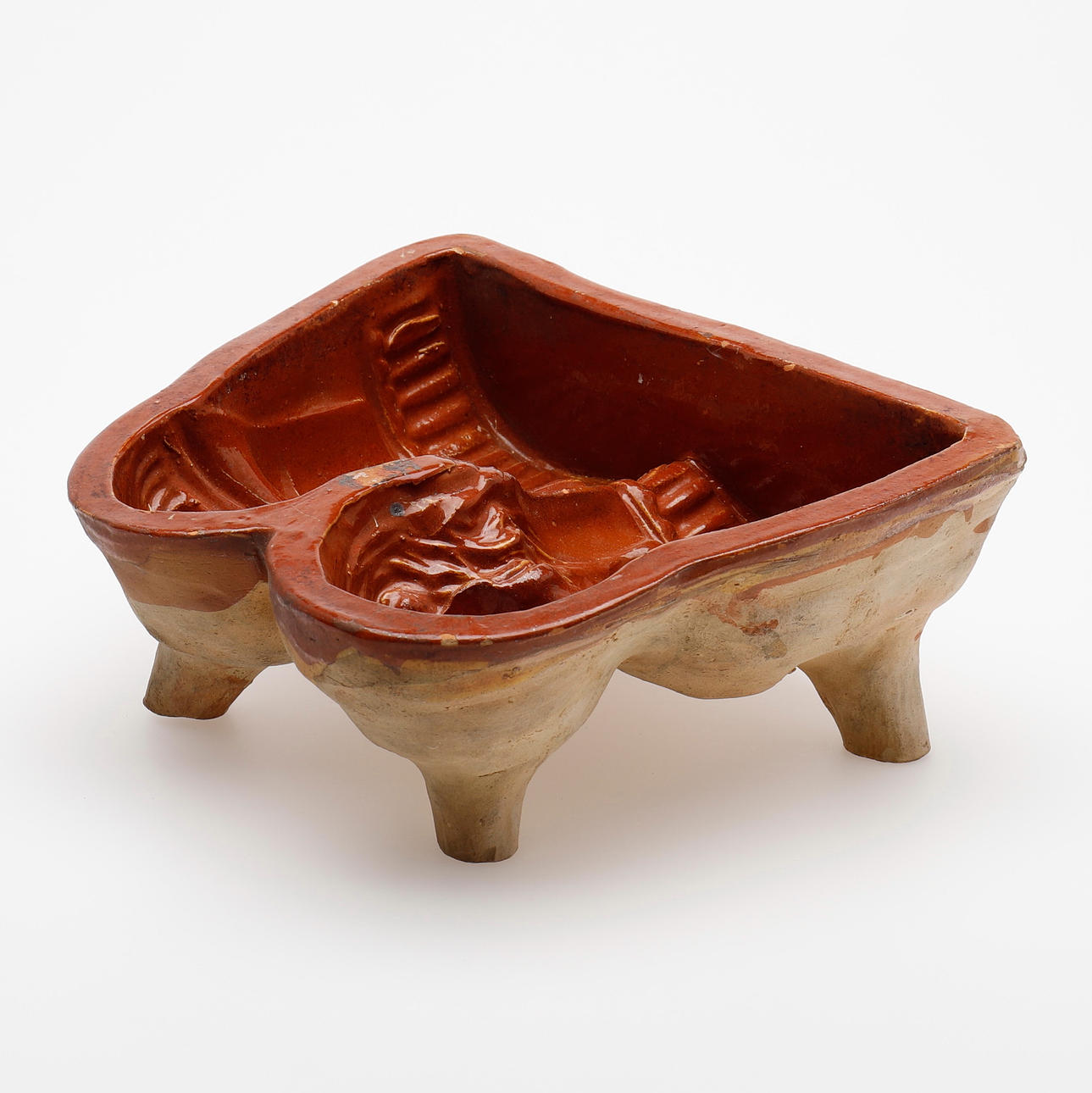 PUDDINGFORM, glasierter Steingut, in Form eines Paares, antik.