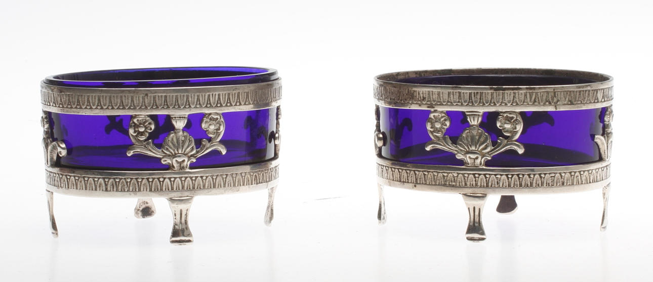 SALTKAR, silver och glas, J. Kurz & Co. Johann Sigismund Kurz(ca. 1848-1961). Hanau.