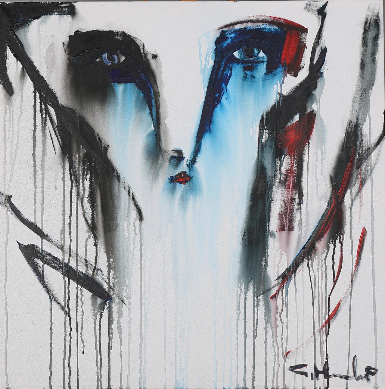 GÖRAN HAUSENKAMP. Ansikte, akryl på duk, signerad G Hausenkamp.