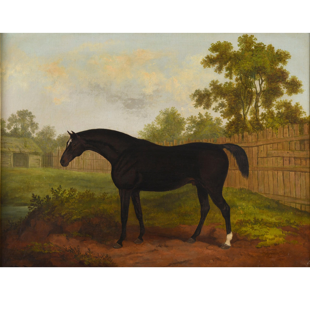 JAMES BARENGER (1780-1831). TRAMP, A DARK BAY HORSE IN A PADDOCK.