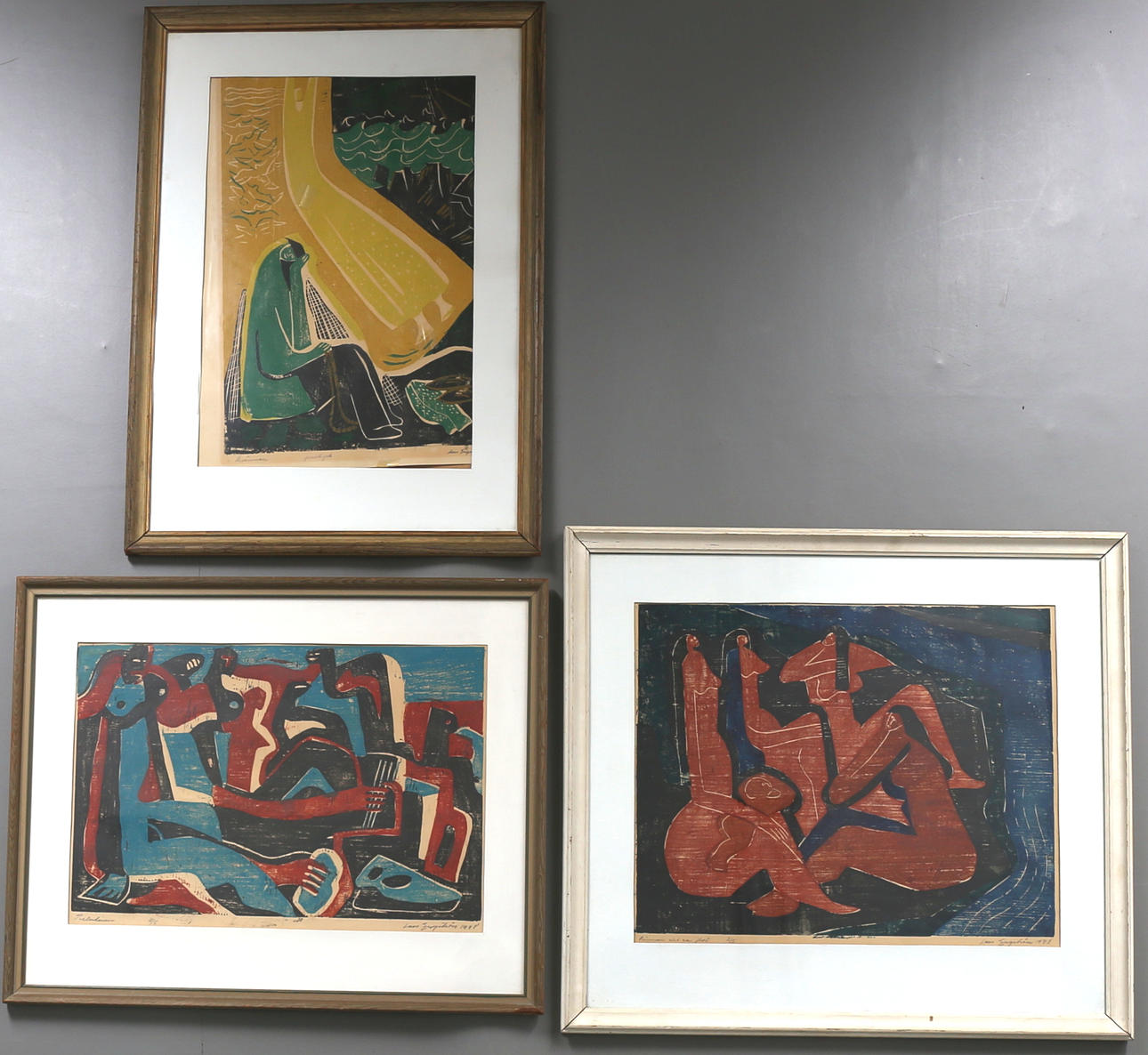 LARS ENGSTRÖM. PARTI TAVLOR, 3 delar, träsnitt, signerade, daterade och numrerade.