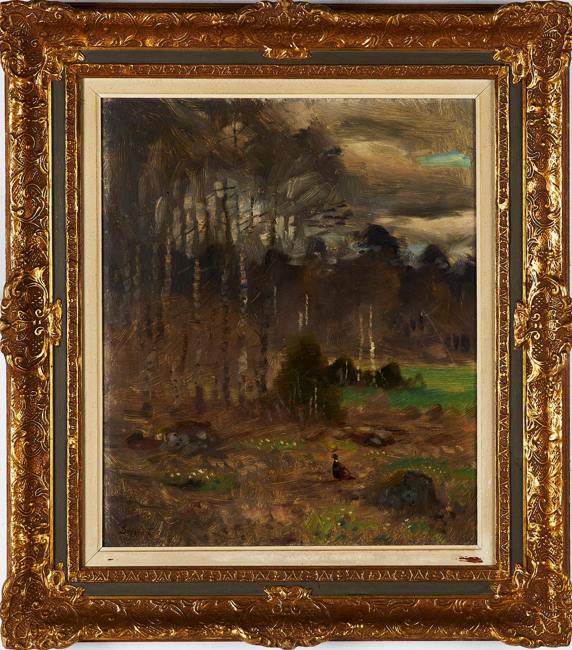 LINDORM LILJEFORS. Tjäder in forest part, signed and dated 52, oil on Board.