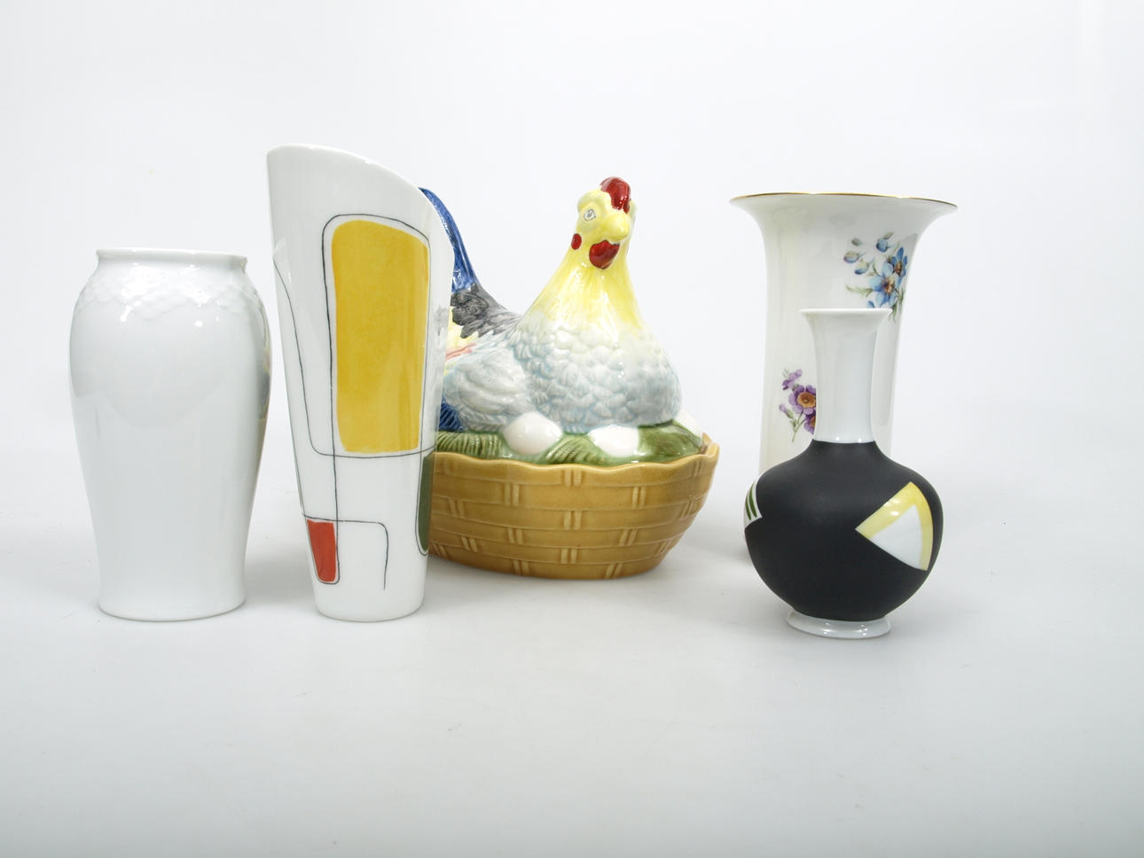 VASER och ÄGGHÖNA, porslin, 5 delar, bland annat Rosenthal.