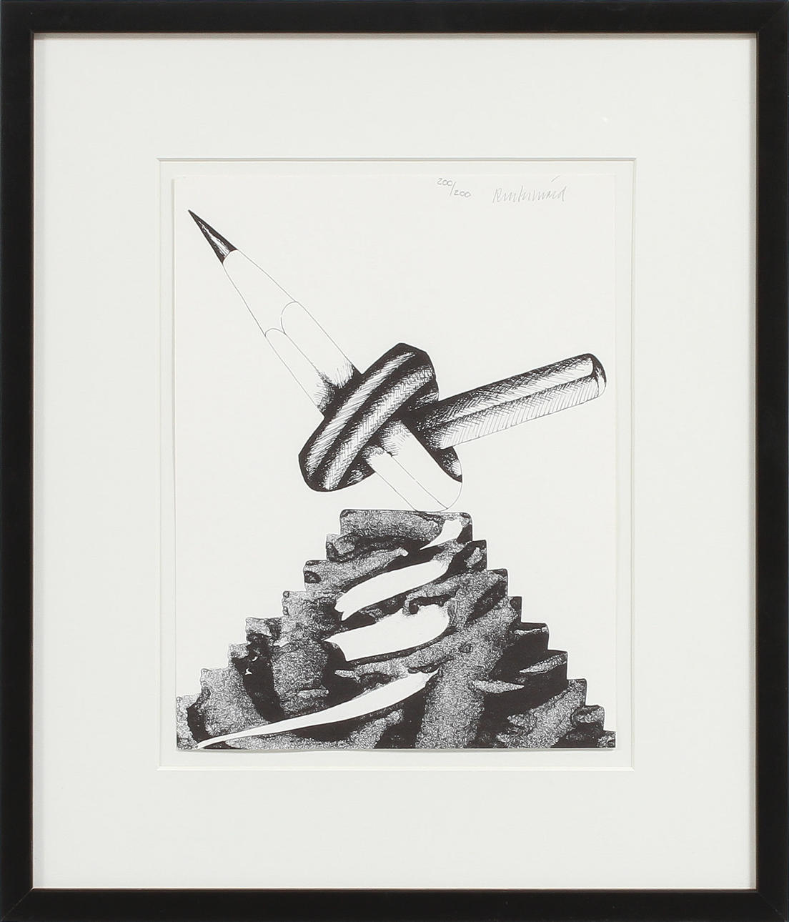 CARL FREDRIK REUTERSWÄRD. Komposition med penna, litografi, sign o numr 200/200.