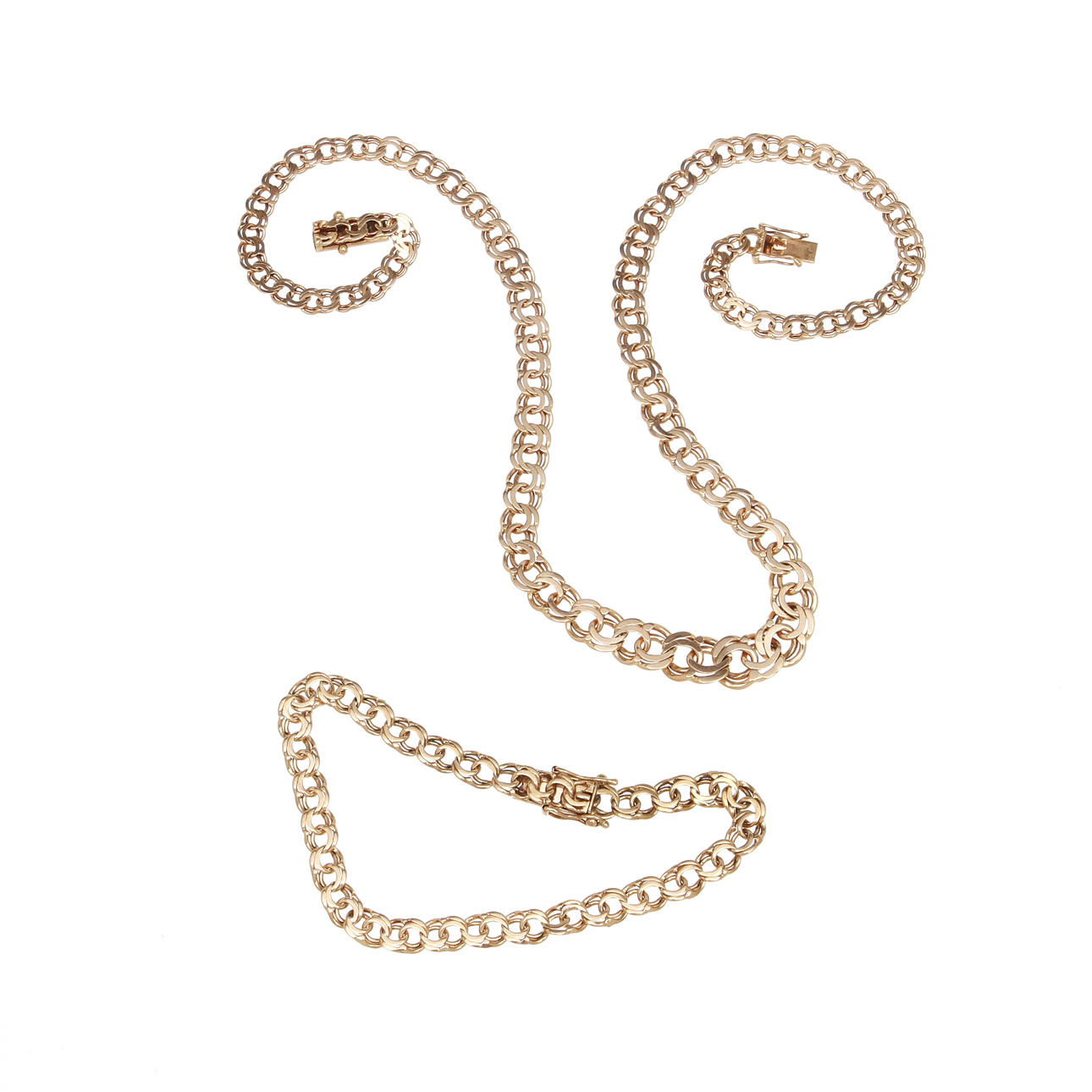 HALSKEDJA samt ARMLÄNK, bismarck, 18K rödguld. Vikt 34,4g.