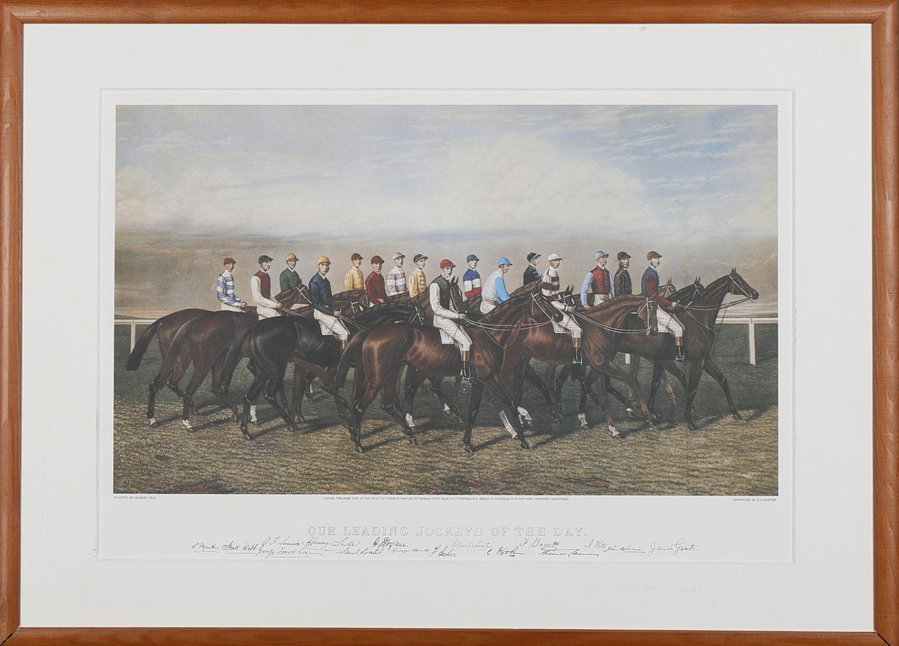 OFFSETTRYCK, "Our leading jockeys of the day" England. Modern tillverkning.