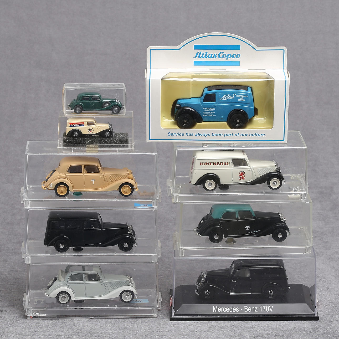 MODEL CARS, 9 pcs, different models, 1900s.