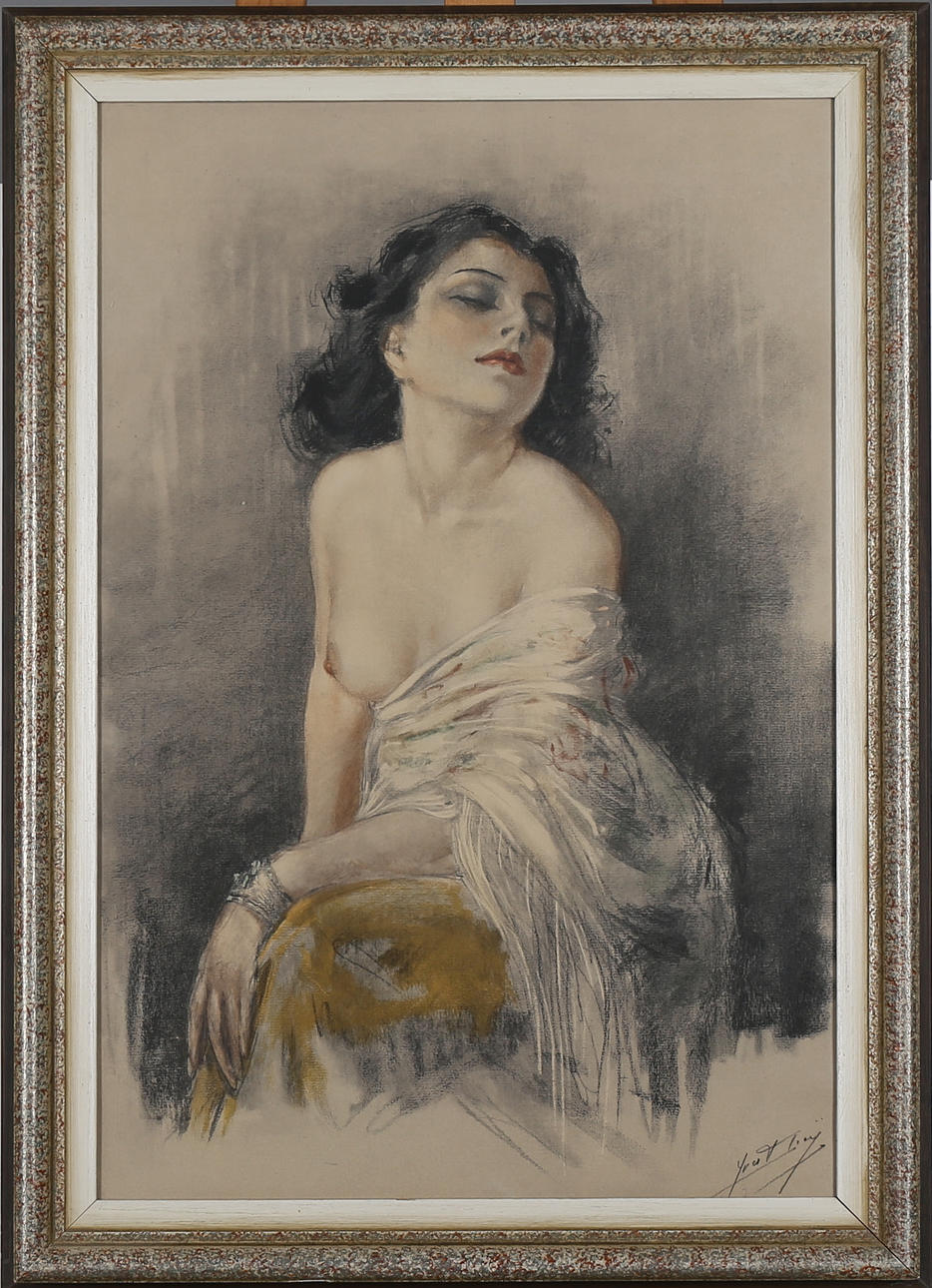 OIDENTIFIERAD KONSTNÄR. Orientalisk modell, pastell? 1900-talets början, otydlig signatur.