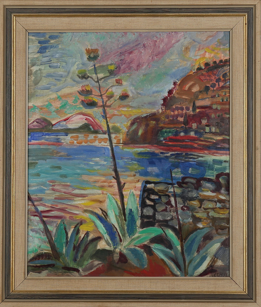 JULES SCHYL. Kustlandskap, olja på pannå, signerad Schyl.