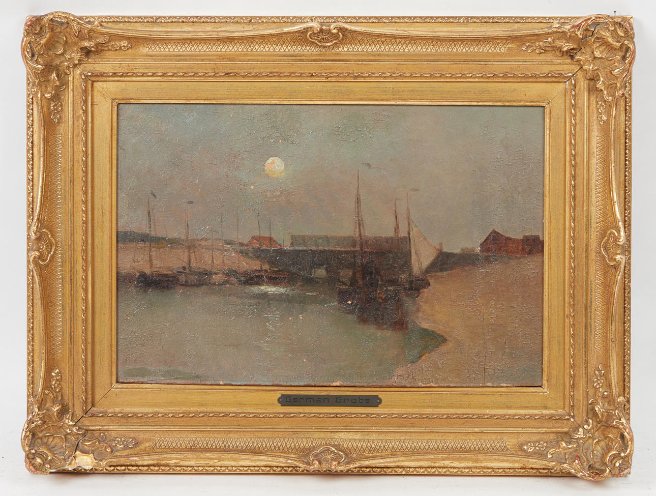 GERMAN GROBE. Painting, port at night.