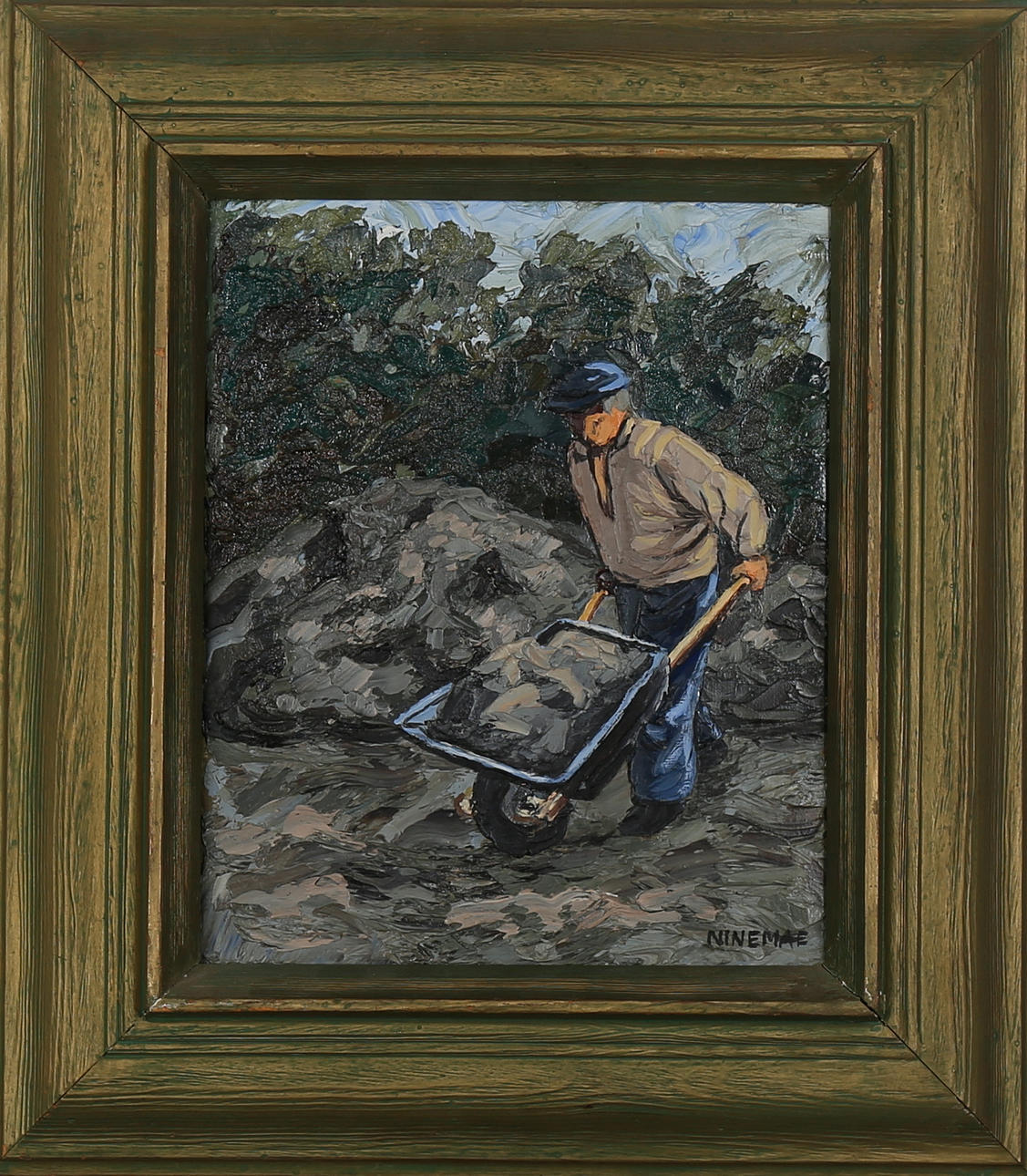 BORIS NINEMAE. "Vägbyggaren", olja på pannå, signerad Ninemae.