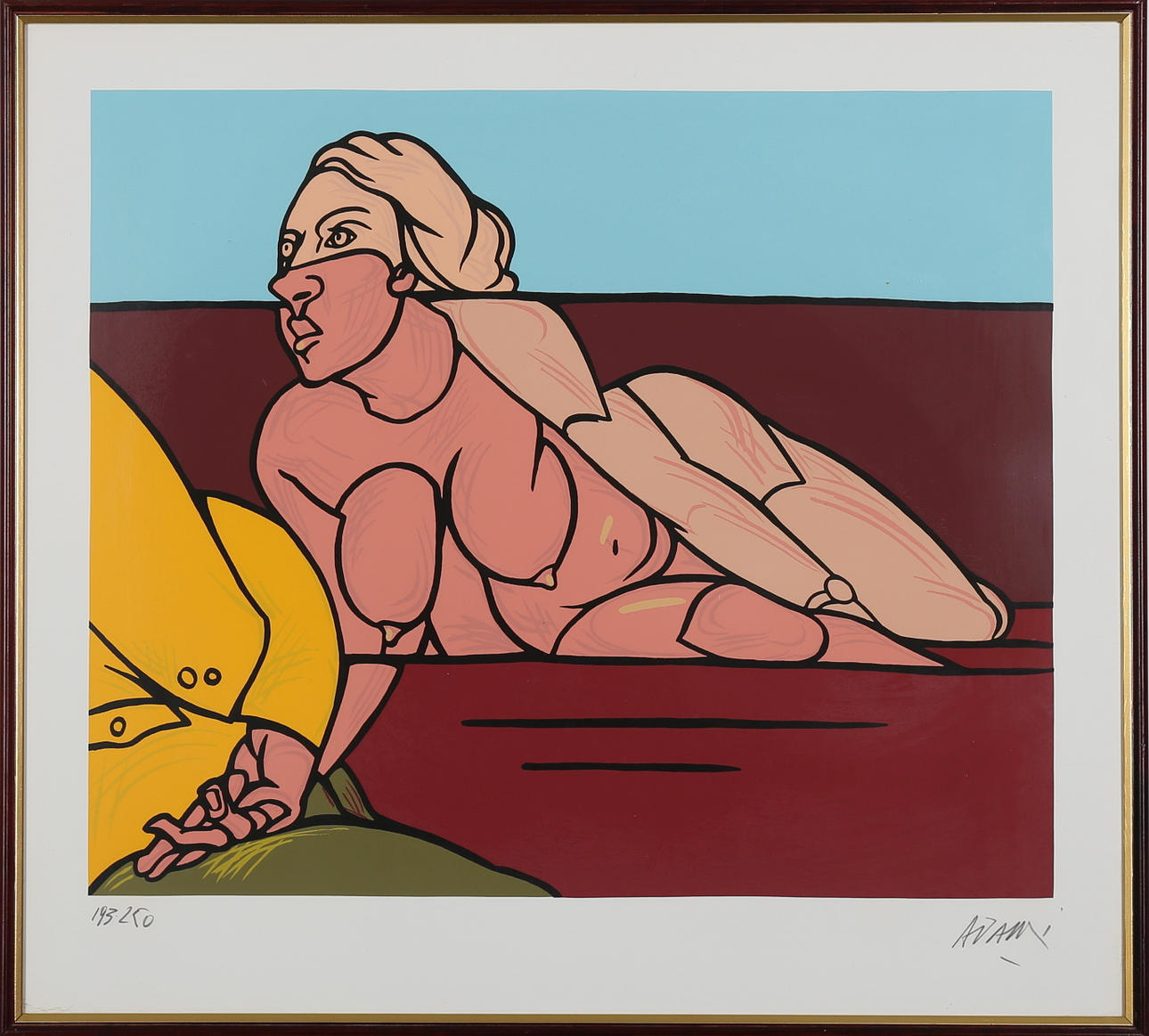 VALERIO ADAMI. Liggande modell, färserigrafi nr 193/250, signerad Adami.