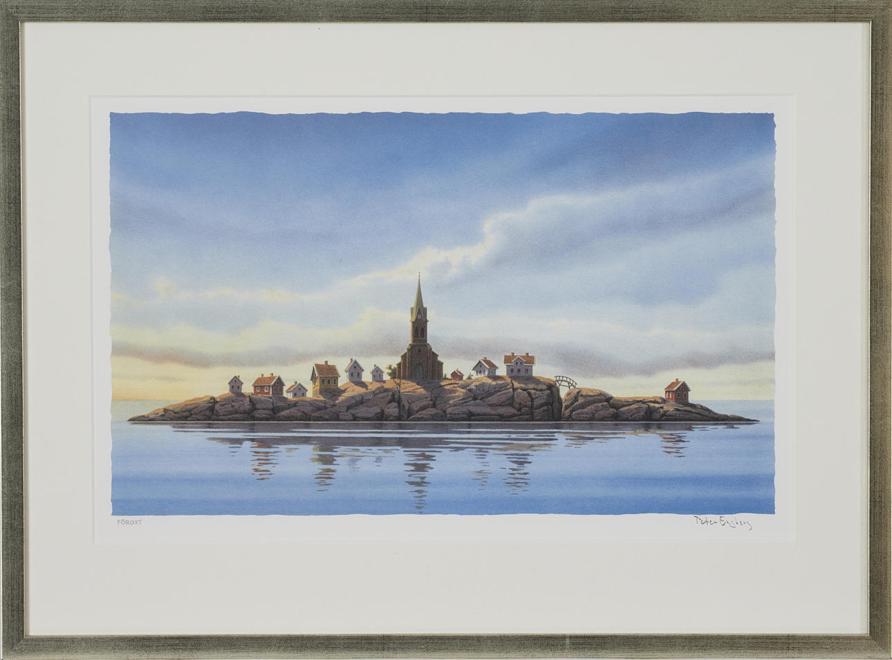 PETER ENGBERG. Litografi, "Forstad", signeret.