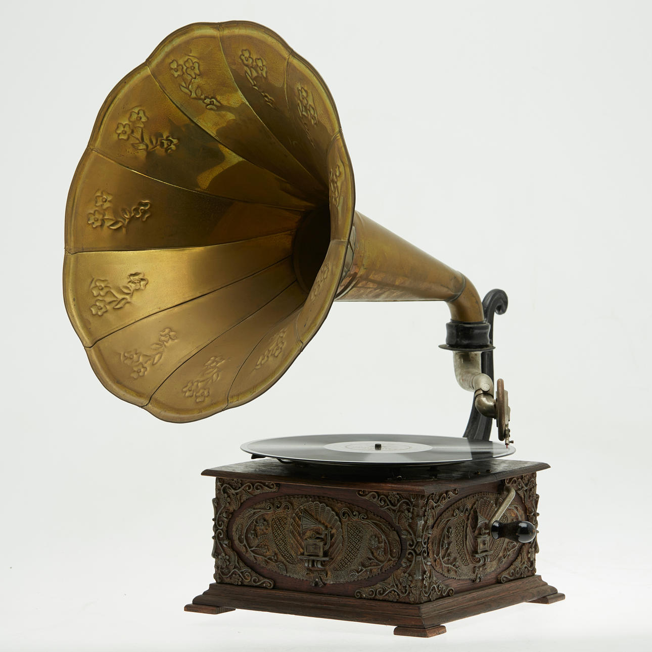 Gramophone, wood, metal, brass, around 1900. Collectables - Technica ...