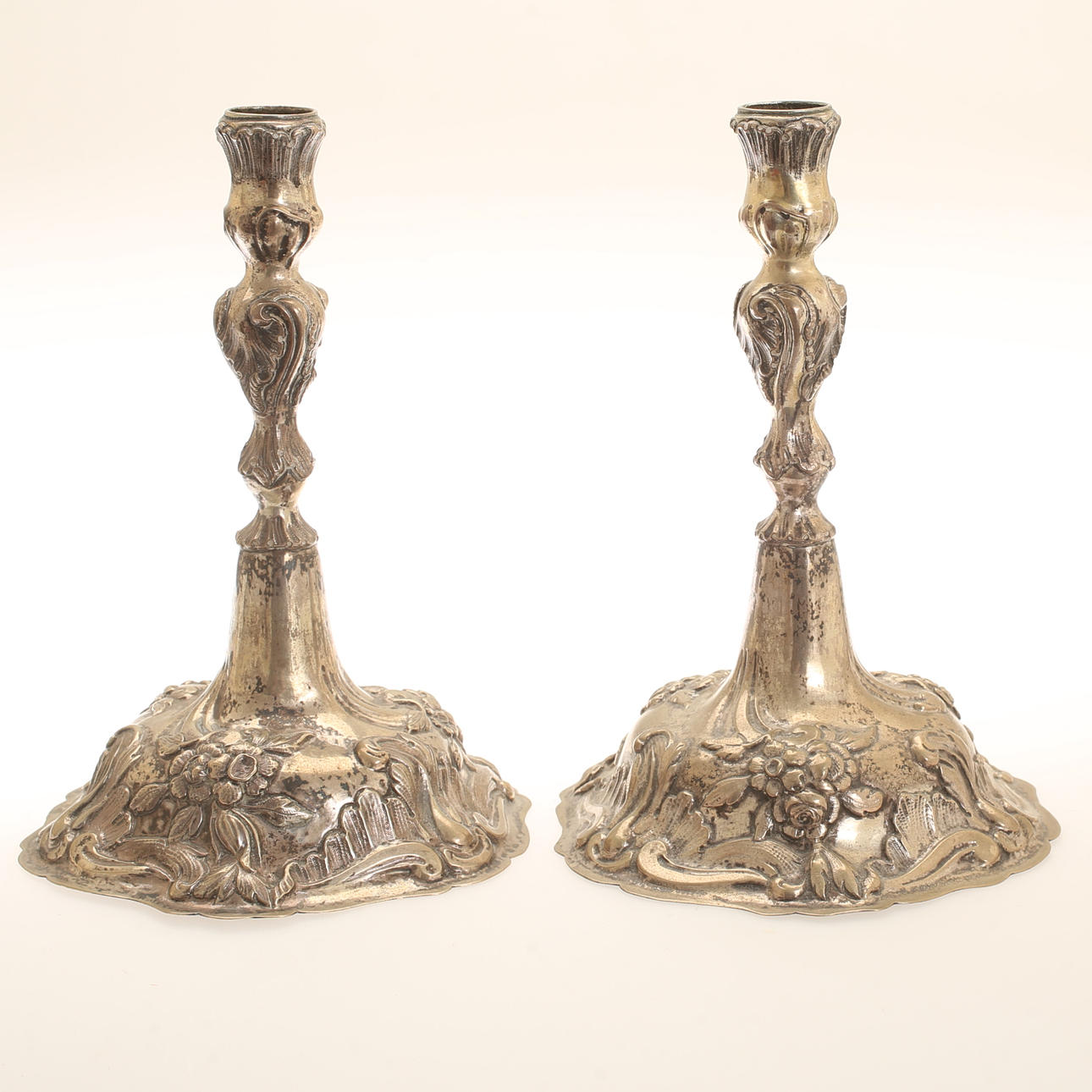 CANDLESTICKS, 2 pieces, silver, rococo, 18th century.