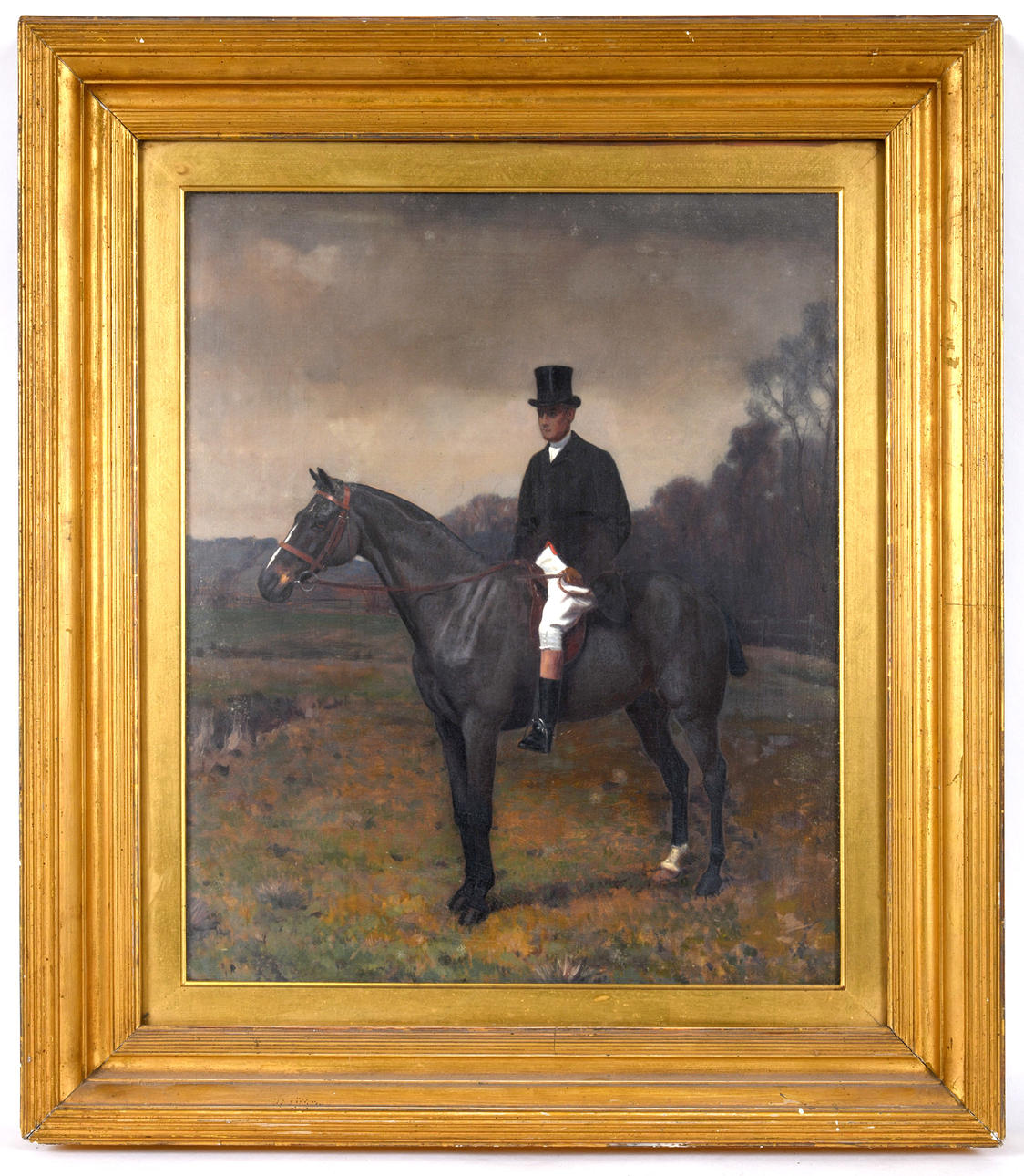CIRCLE OF GEORGE WRIGHT (1860-1944). A HUNTSMAN ON A DARK BAY HORSE.