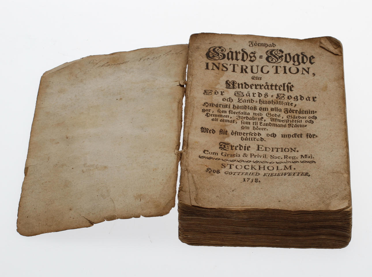 BOK, "...Gårds Fogde instruction..." Stockholm 1758.