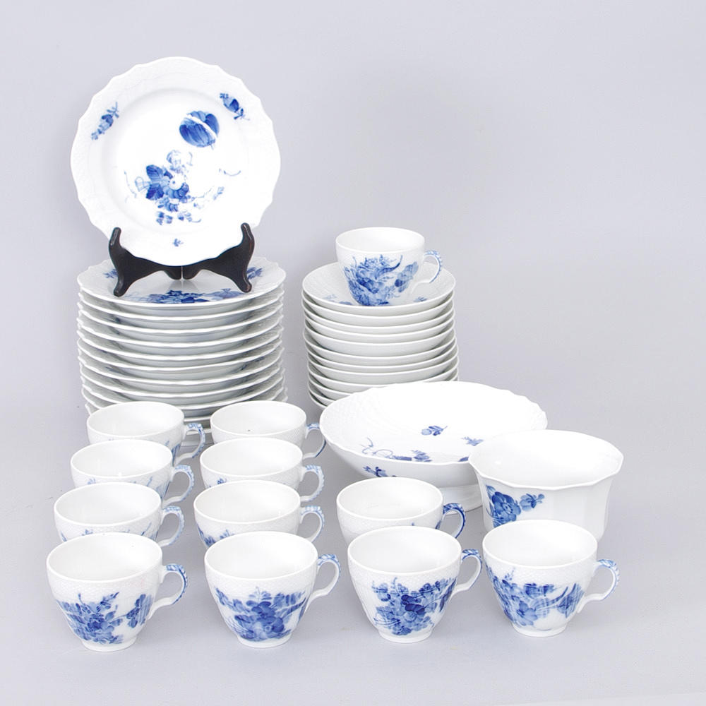 KAFFESERVIS, porslin, "Blå blomster", Royal Copenhagen.