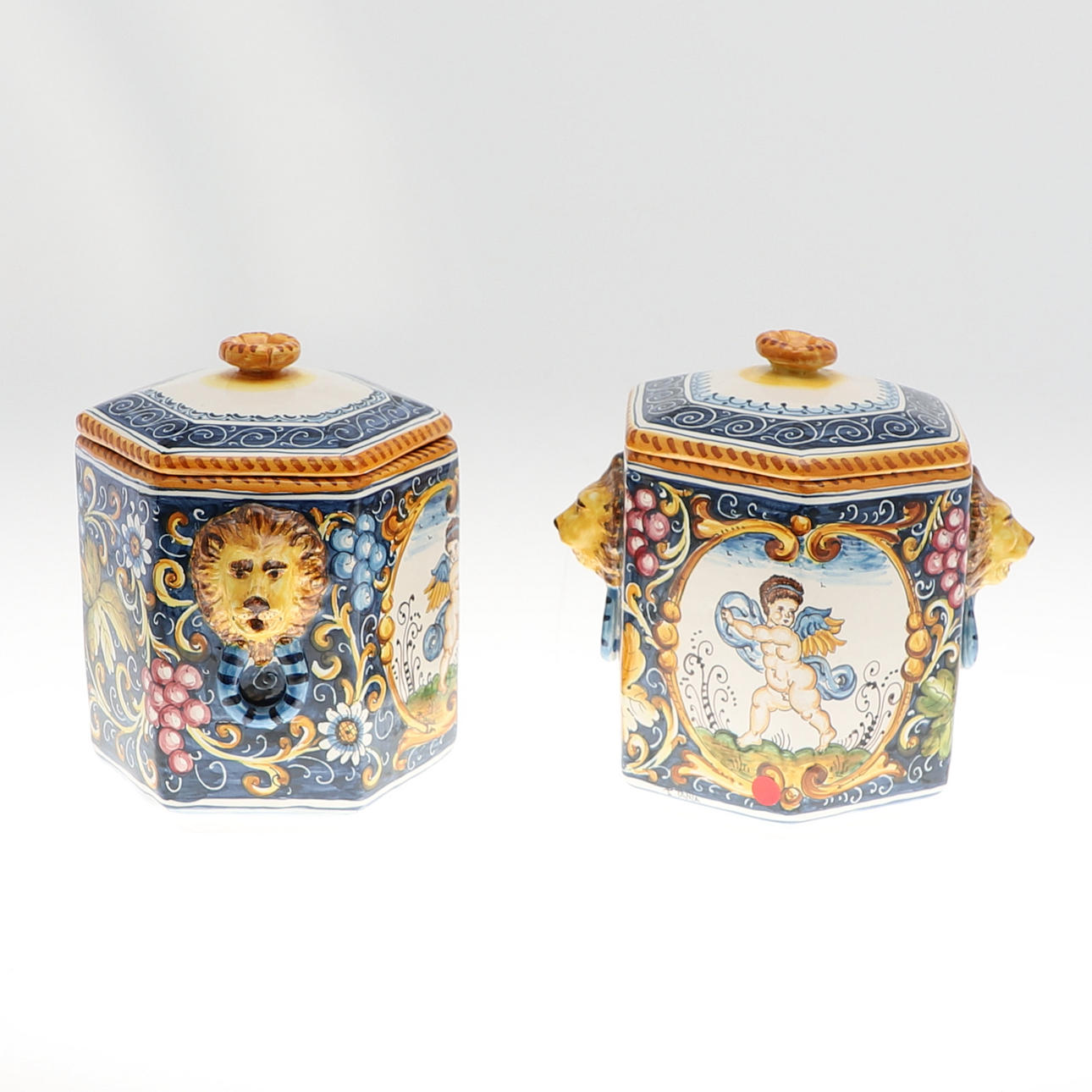A PAIR OF ITALIAN STYLE CERAMIC POTS AND COVERS. Ceramics & Porcelain ...