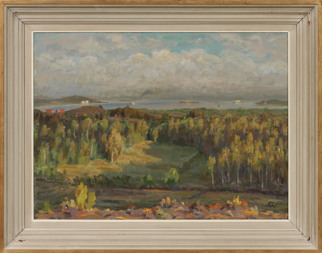 FILIP WAHLSRÖM. OLJEMÅLNING, "Morgon Färjenäs".