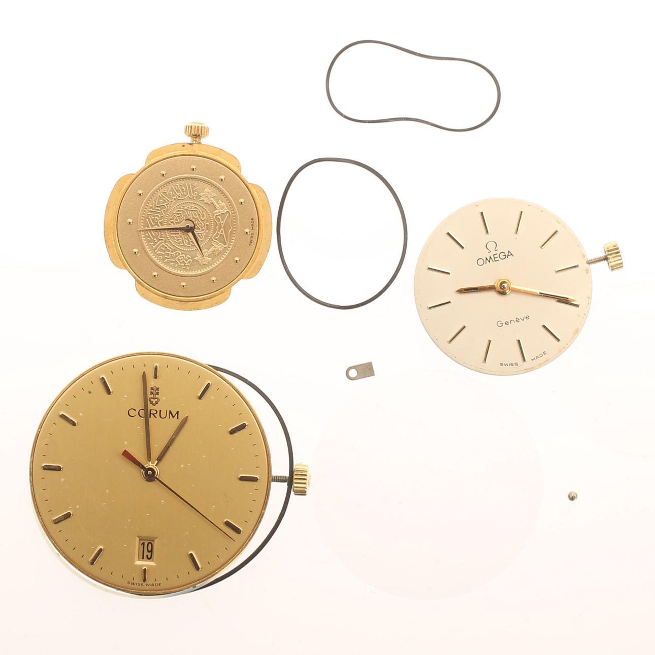 RESERVEDELE til armbåndsure, 3 dele, Omega og Corum.